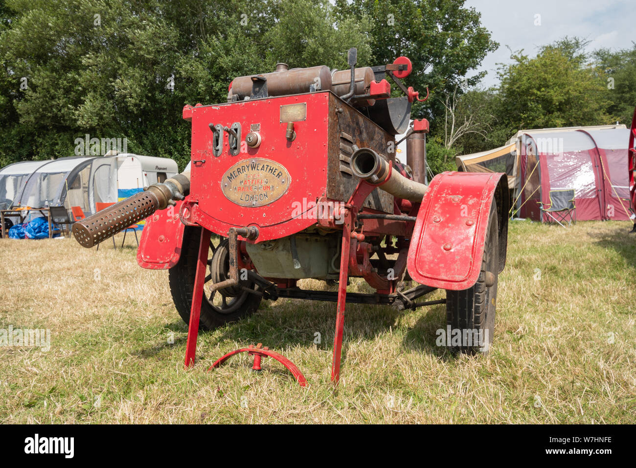 Merryweather Hatfield rimorchio pompa antincendio a Odiham Fire Show, 2019, Hampshire, Regno Unito Foto Stock