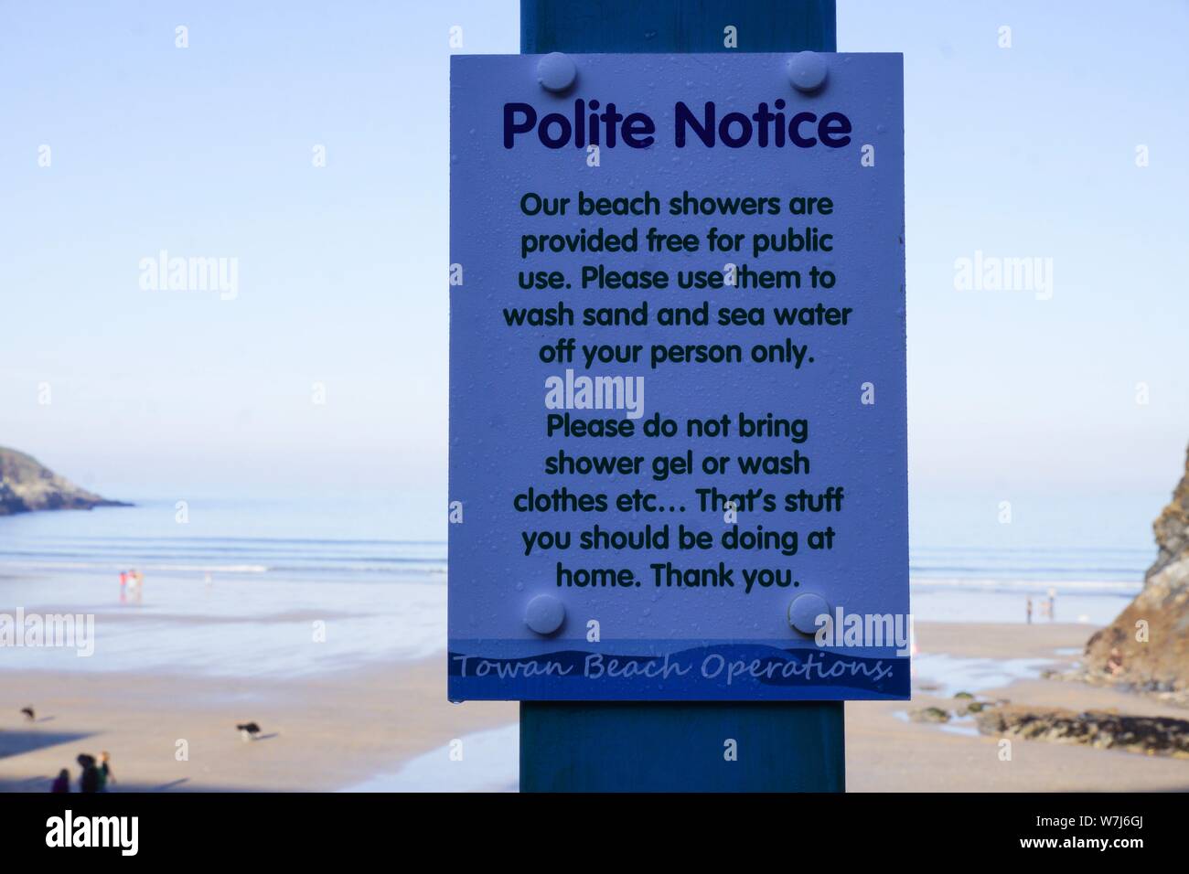Towan Beach segno insolito Foto Stock