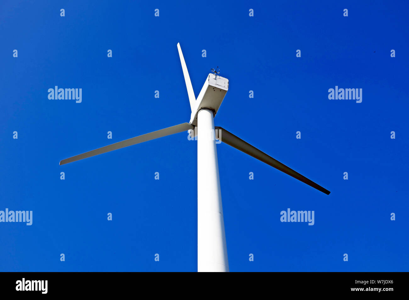 Posteriore di una turbina eolica che imbrigliano il vento dal lago Erie a Cleveland, Ohio, Stati Uniti Foto Stock