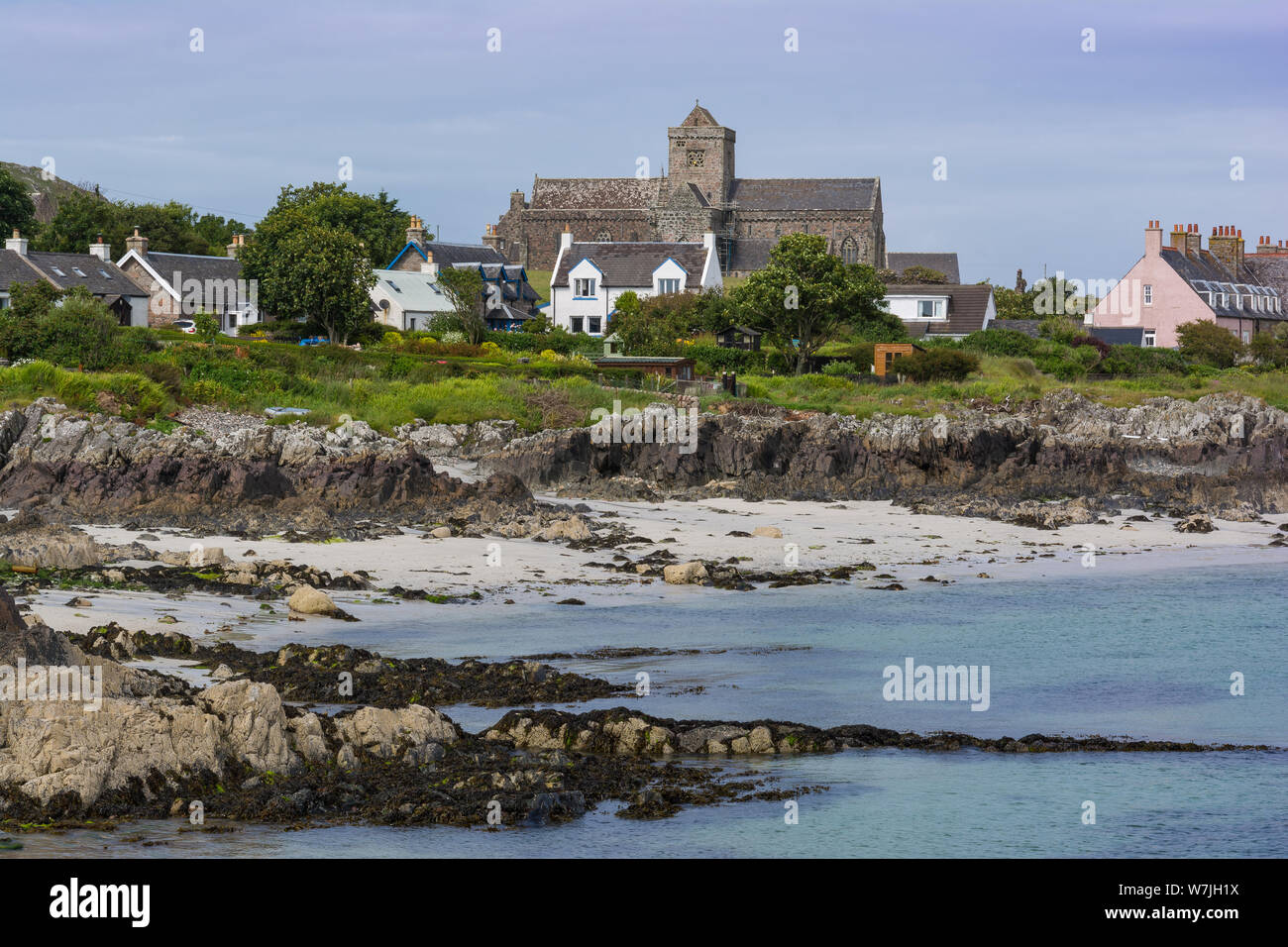La vita sull'isola in isola di Iona Iona Abbey, Ebridi Interne, Argyll and Bute, Scotland, Regno Unito Foto Stock