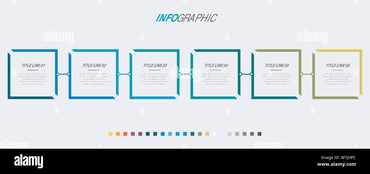 Abstract piazza Affari ed infografico modello con 6 opzioni. Schema colorati, timeline e pianificare isolato su sfondo chiaro. Illustrazione Vettoriale