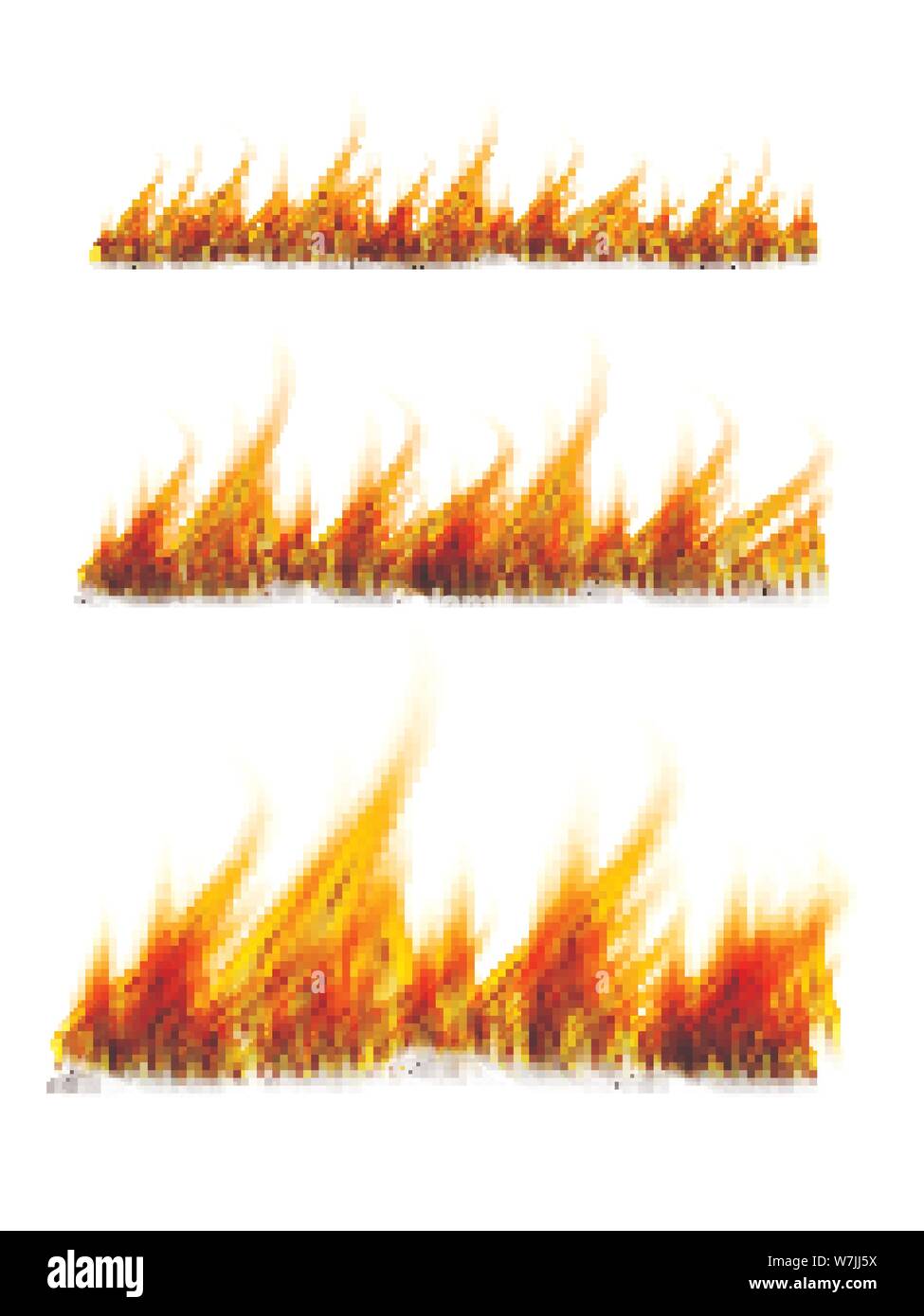 Fiery fiamme su uno sfondo bianco. Fire falò. Illustrazione Vettoriale Illustrazione Vettoriale