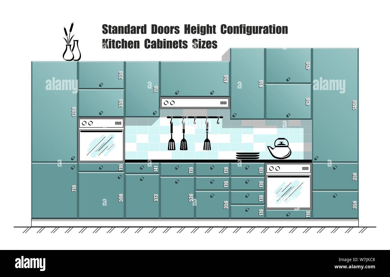 Tavola grafica con sportello standard dimensioni, mobili da cucina planner Illustrazione Vettoriale