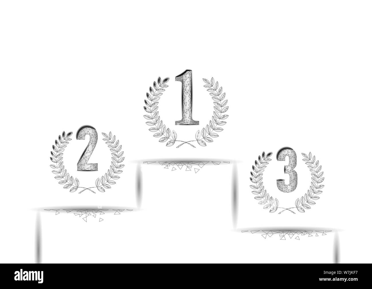 Bassa poli vincitore piedistallo posto. Leader del concorso prima cerimonia di onore trofeo. Il successo del team il concetto di business. Campione di vincere la concorrenza poligonale del premio Illustrazione Vettoriale