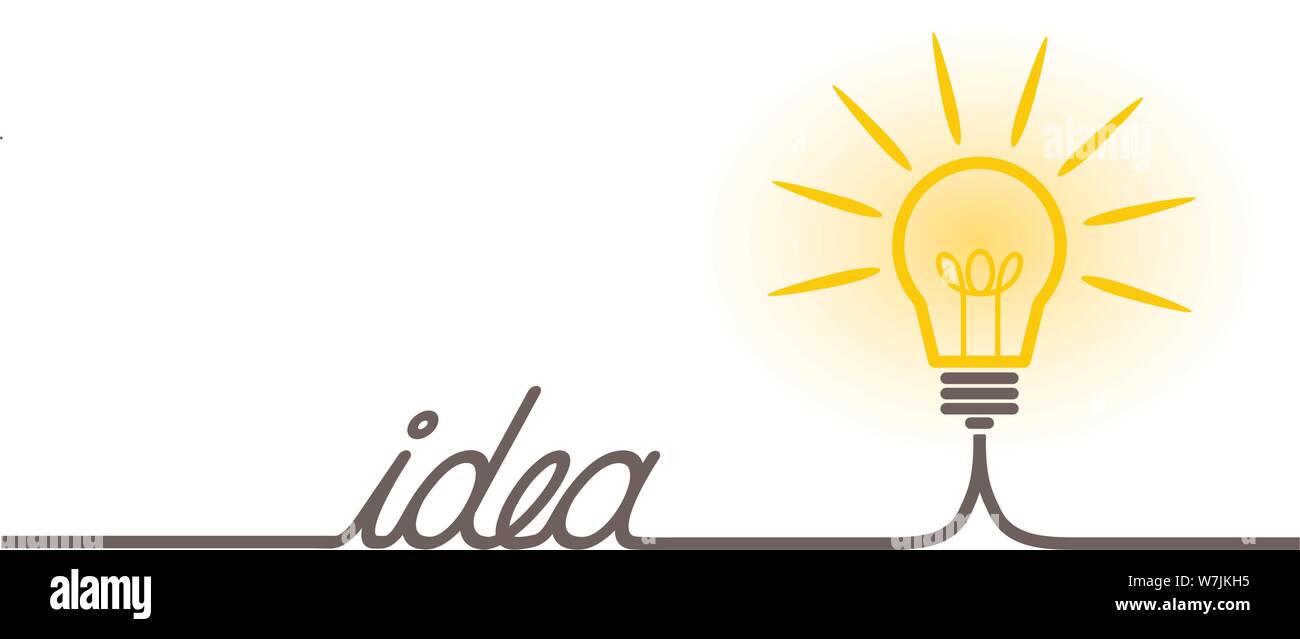 Il concetto di innovazione con luce incandescente lampadina e cavo formante la parola idea illustrazione vettoriale Illustrazione Vettoriale