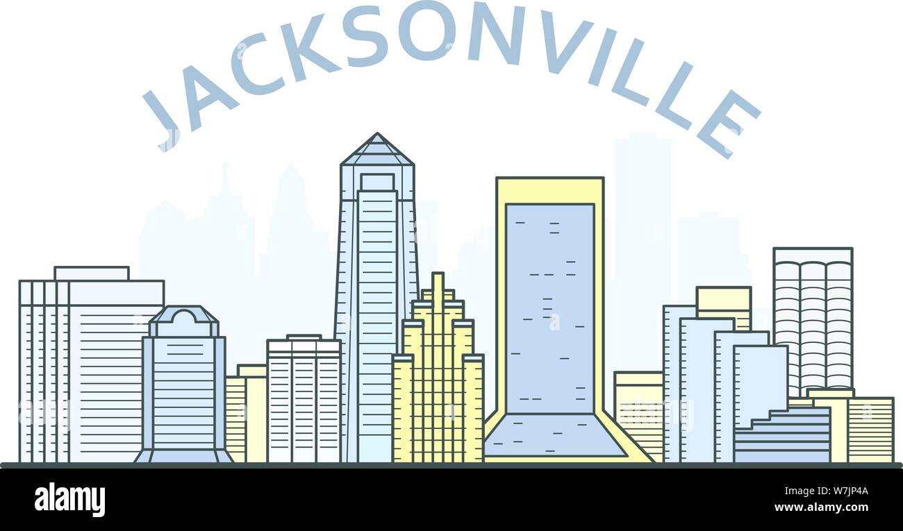 Paesaggio urbano di Jacksonville, Florida - panorama della città di Jacksonville, skyline del centro Illustrazione Vettoriale