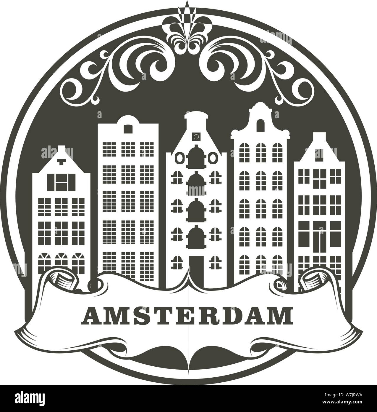 La città di Amsterdam timbro - fila di edifici generico, cityscape di Amsterdam Olanda Illustrazione Vettoriale