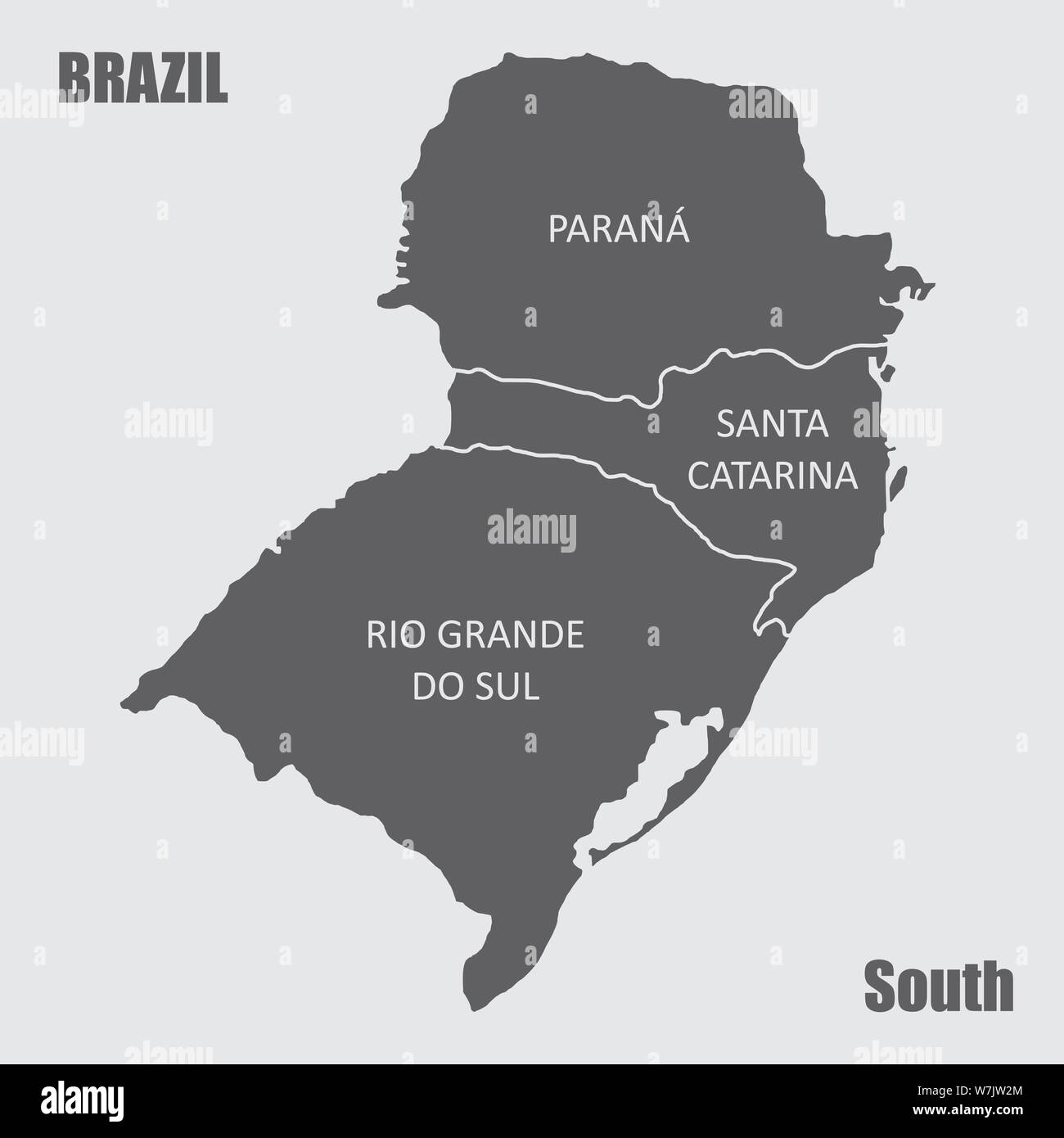 Mappa dei grigi del Brasile regione sud isolato su sfondo bianco Illustrazione Vettoriale
