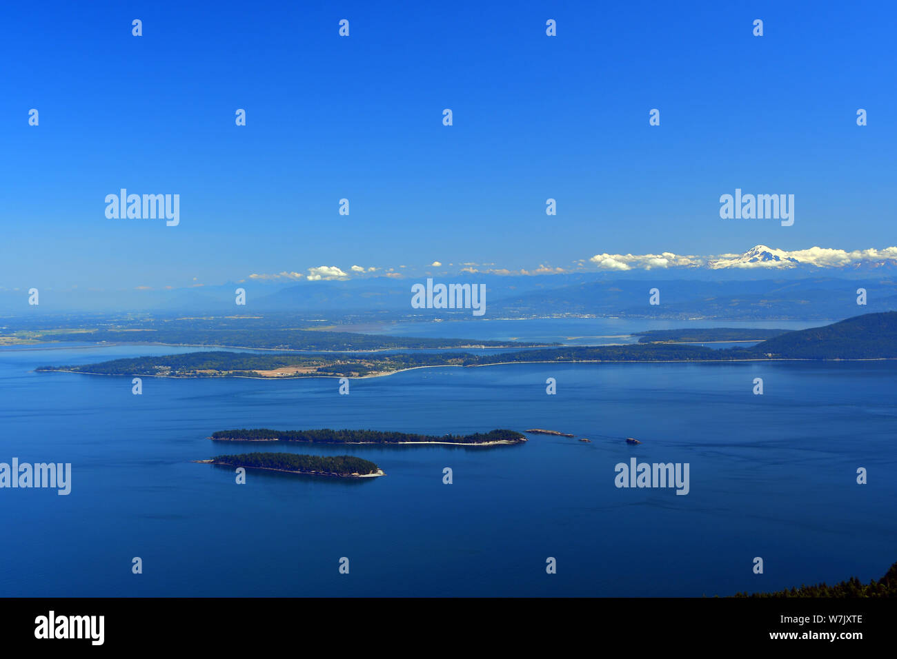 Vista panoramica del San Juan Islands come visto da Mt, Costituzione su Orcas Island, Washington Foto Stock