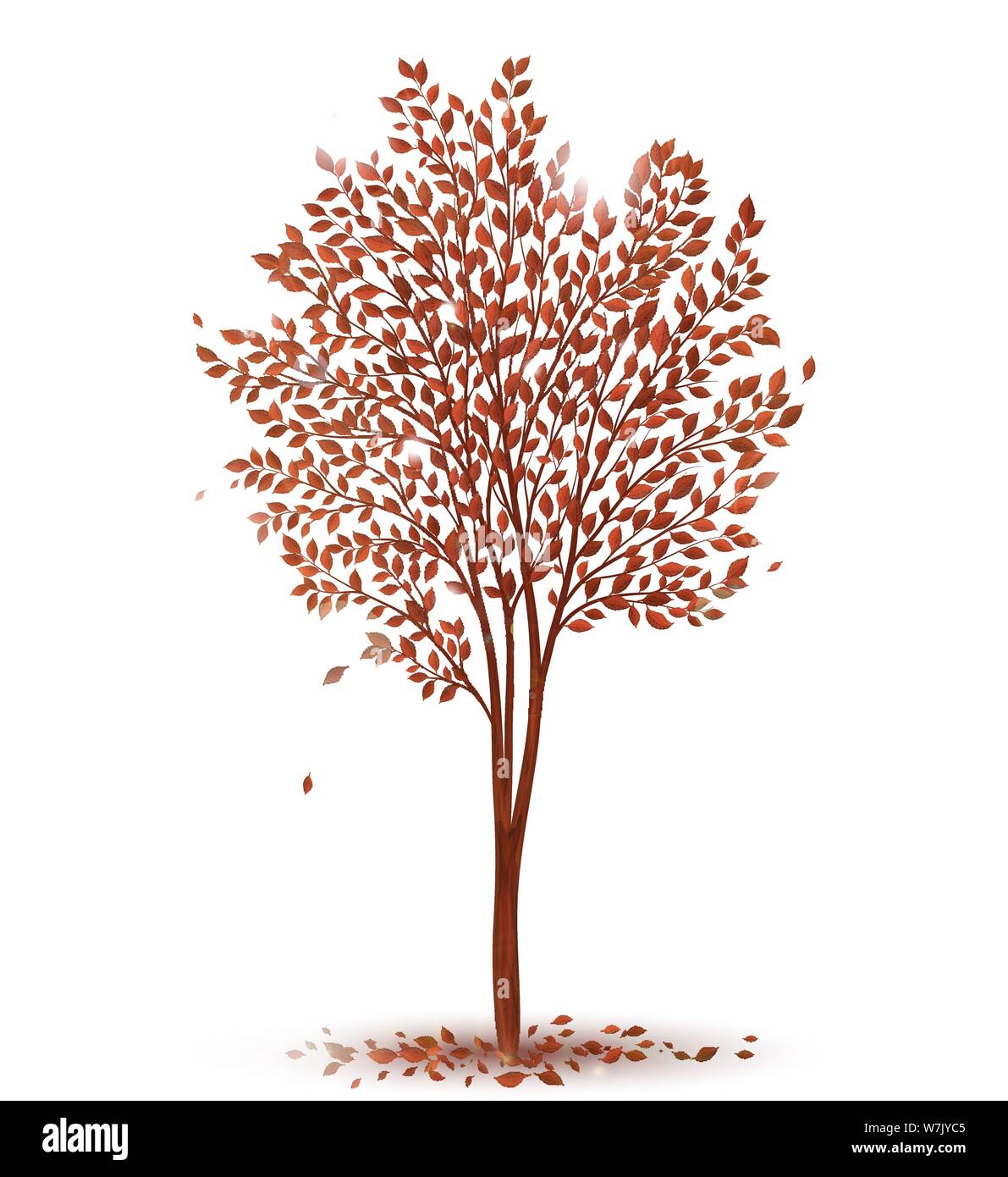 Autumn Tree con foglie su sfondo bianco vettore Illustrazione Vettoriale