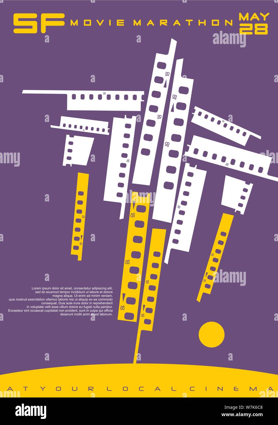 Conceptual Design poster per il film di fantascienza festival. La nave spaziale realizzato dalla striscia di pellicola. Cinema promozionale flyer. Illustrazione Vettoriale