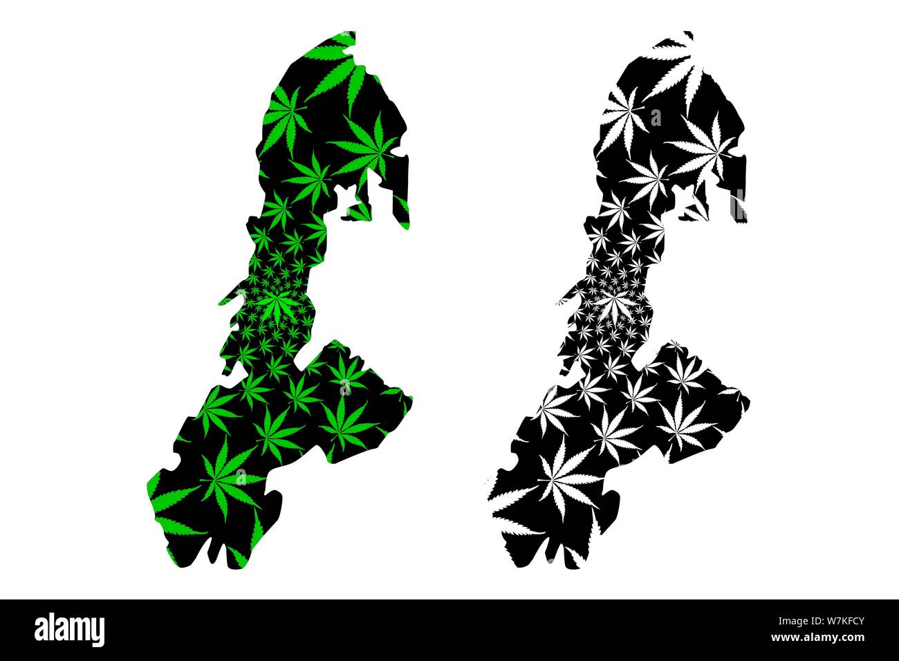 Tasto Isola (suddivisioni di Indonesia, Province di Indonesia) mappa è progettato Cannabis leaf verde e nero, tasto (Butung, Boeton o pulsante) mappa m Illustrazione Vettoriale