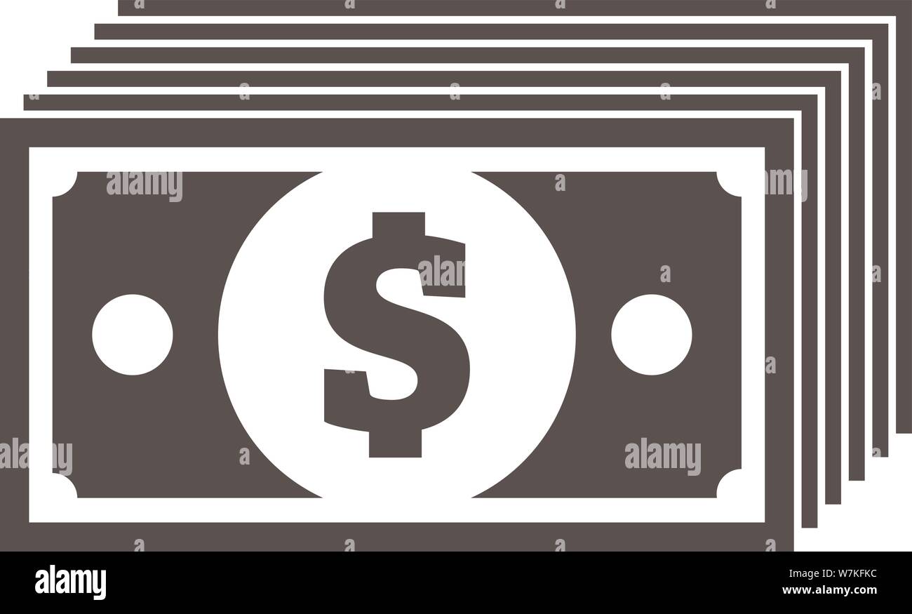 Pila di fatture del dollaro, semplice in bianco e nero la banconota icona illustrazione vettoriale Illustrazione Vettoriale