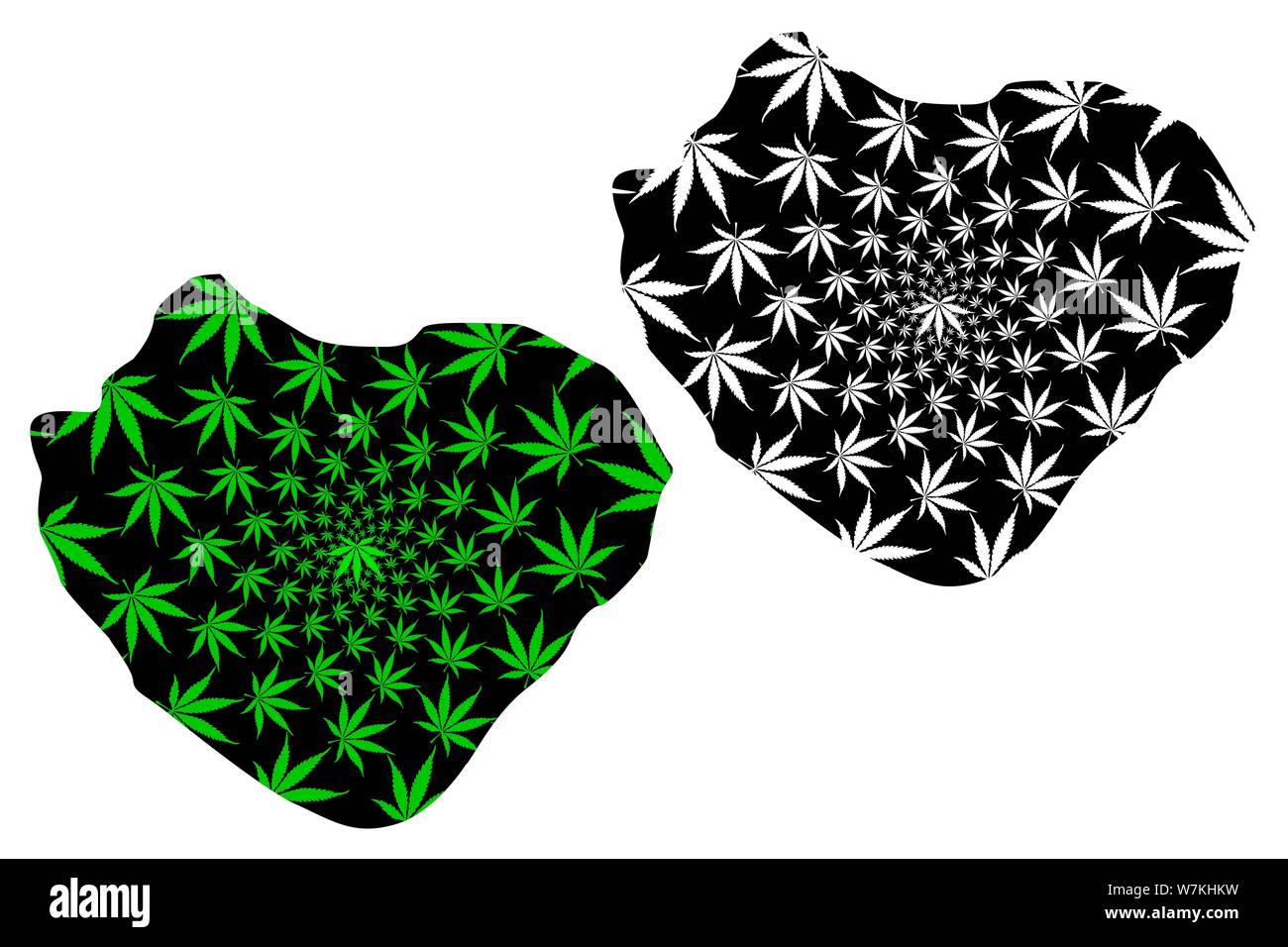 Isola Wowoni (suddivisioni di Indonesia, Province di Indonesia) mappa è progettato Cannabis leaf verde e nero, Wawonii mappa fatta di marijuana (marihu Illustrazione Vettoriale