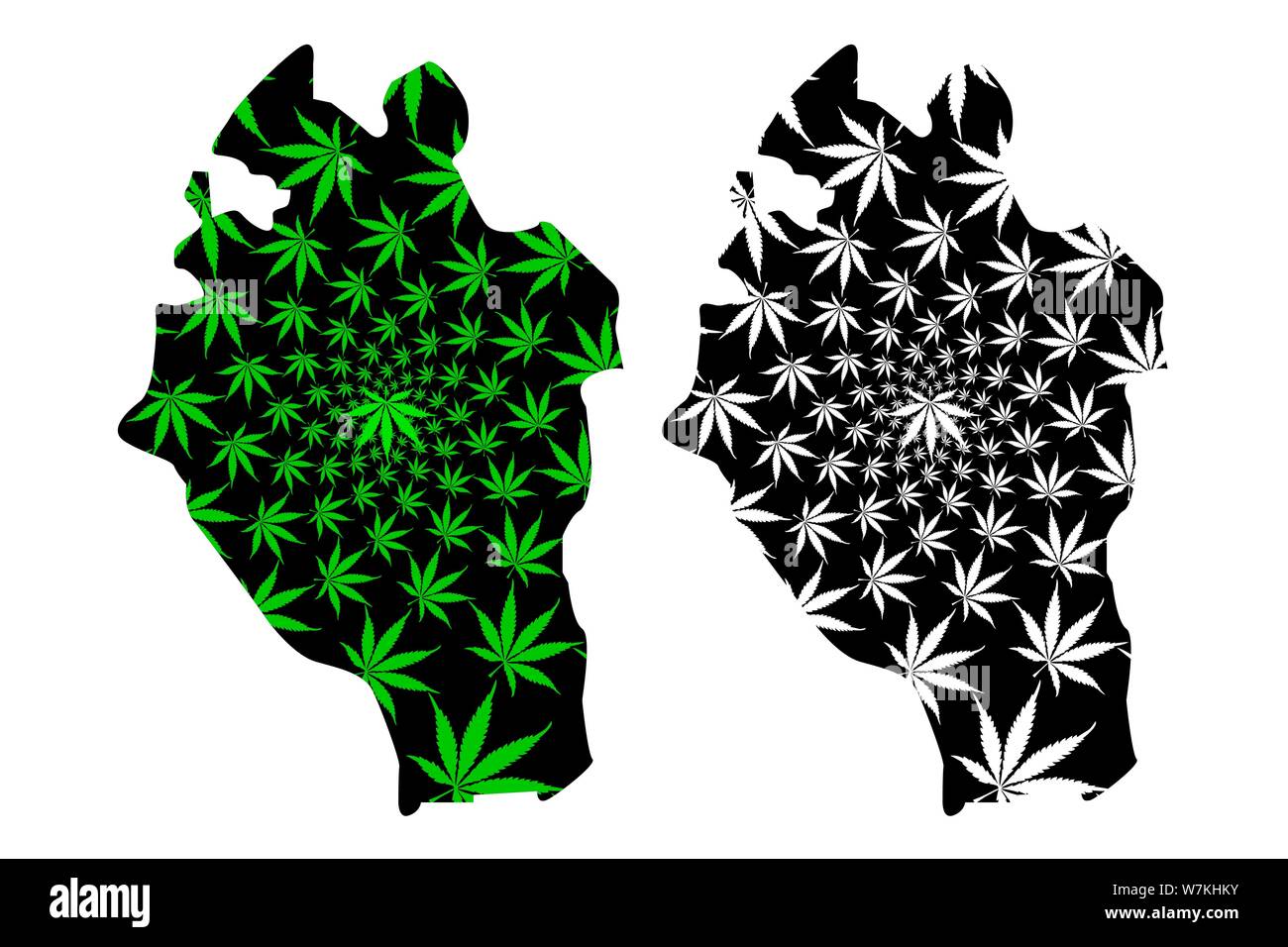 Isola di Kabaena (suddivisioni di Indonesia, Province di Indonesia) mappa è progettato Cannabis leaf verde e nero, Kabaena mappa fatta di marijuana (marih Illustrazione Vettoriale