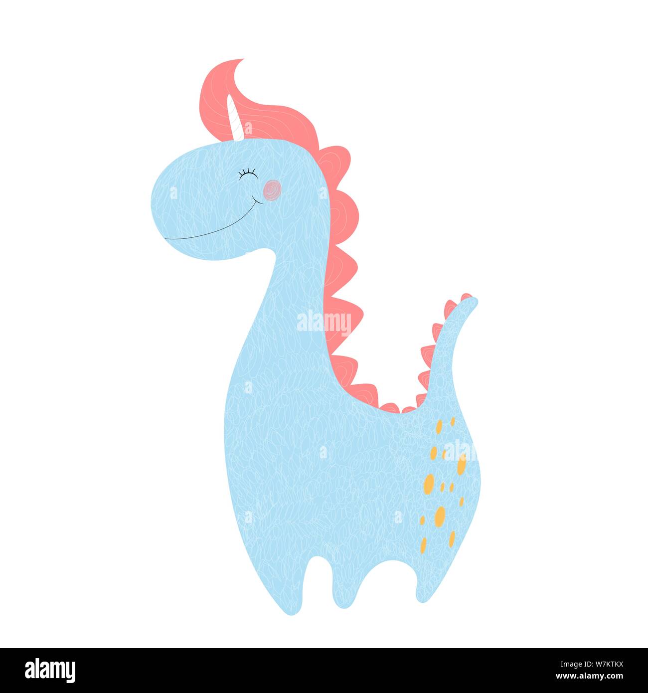 Carino dinosauro unicorn baby dino stampa con avvisatore acustico Illustrazione Vettoriale