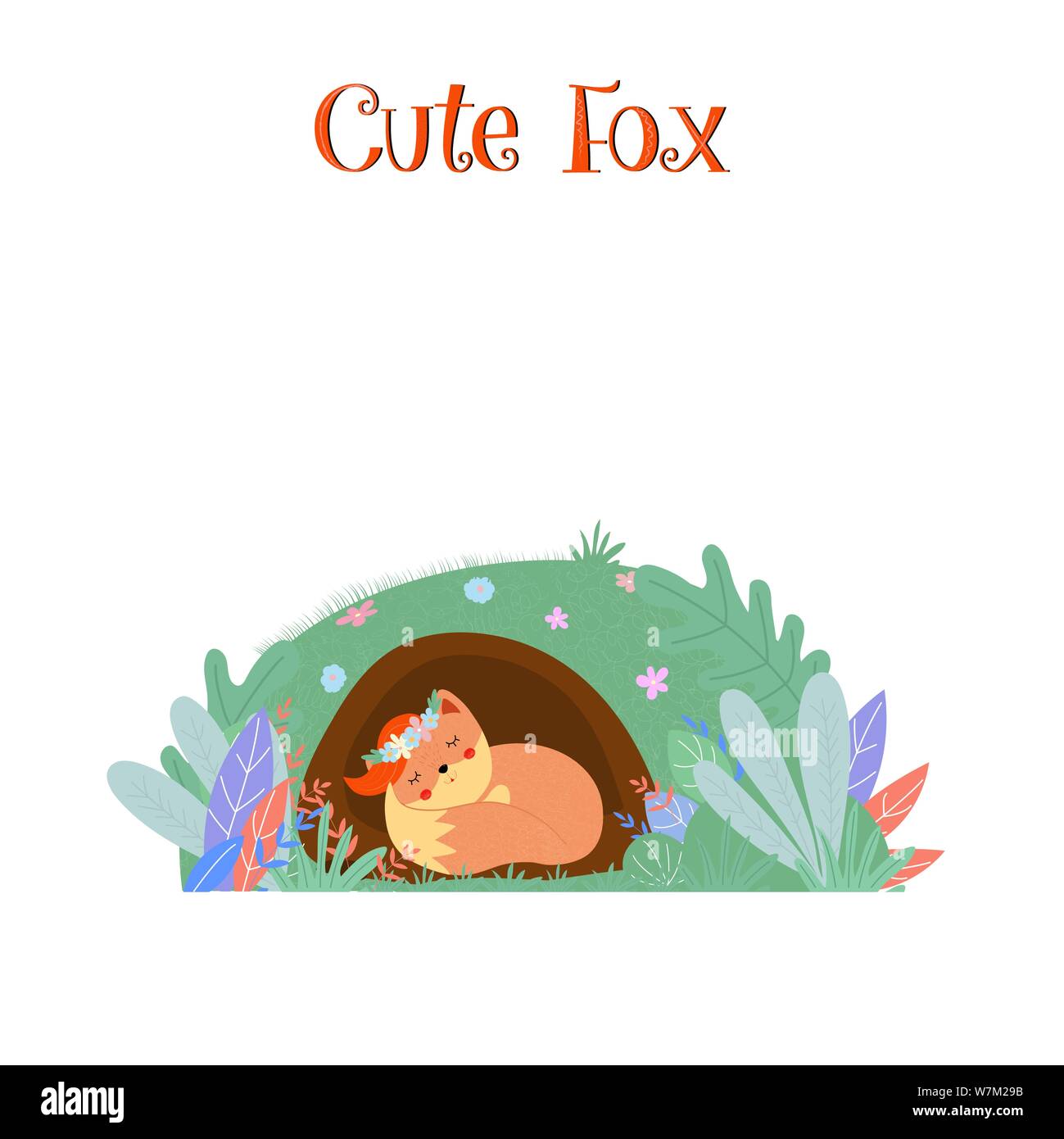 Carino fox nella corona dormire in foxy burrow isolato Illustrazione Vettoriale