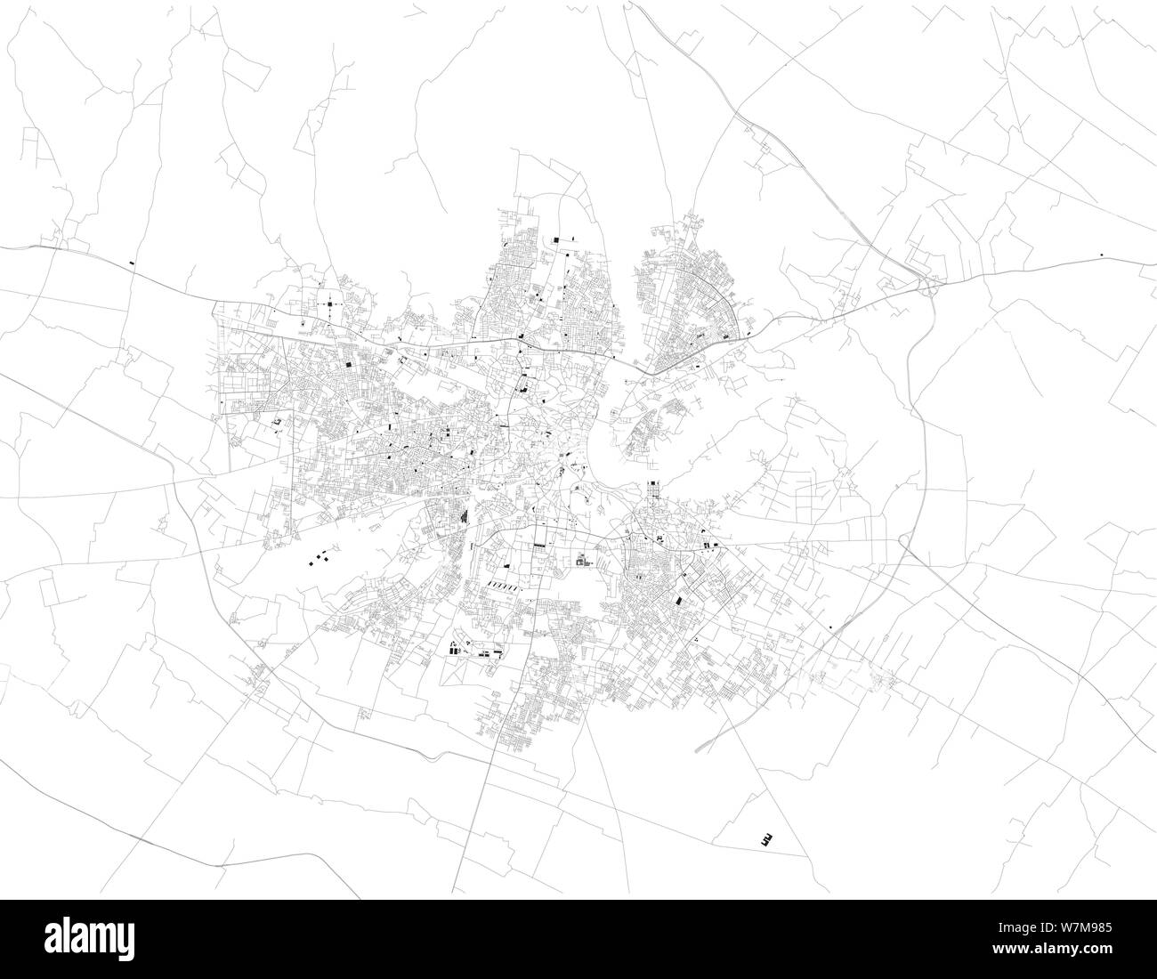 Mappa satellitare di Agra, India.it è una città sulle rive del fiume Yamuna nello stato indiano dell'Uttar Pradesh. Mappa di strade ed edifici Illustrazione Vettoriale