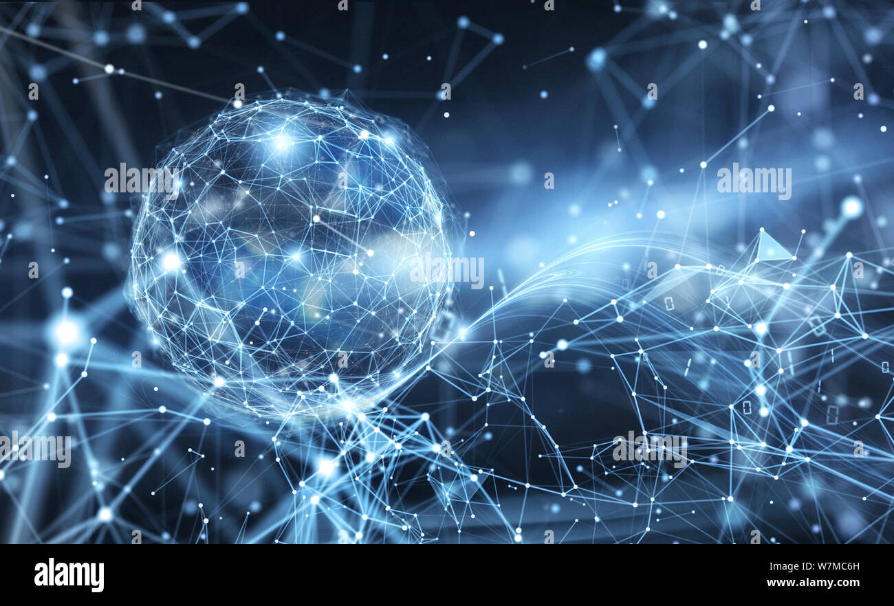Abstract connessione internet Globo di rete con uno sfondo con effetti di movimento. Foto Stock