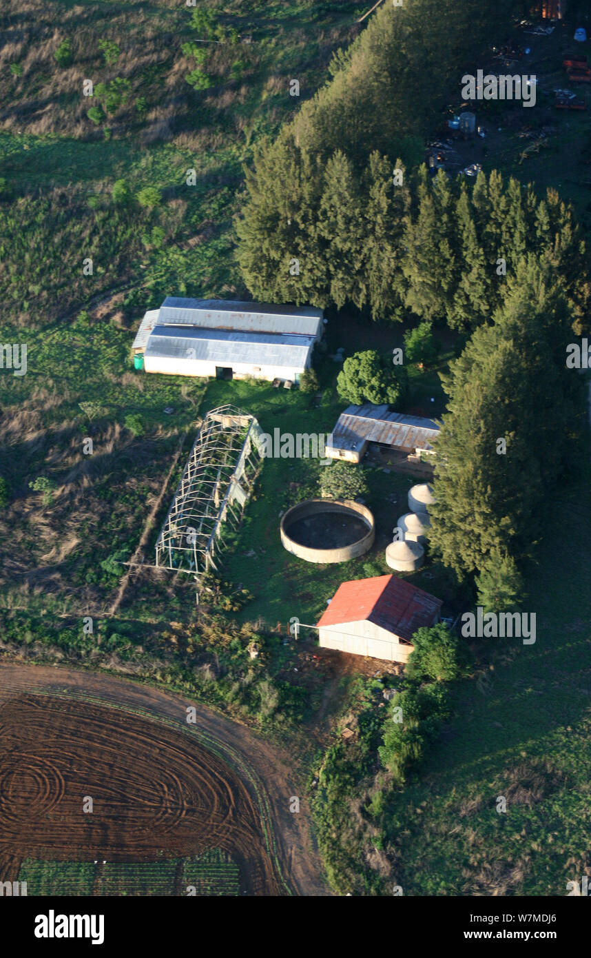 Foto aerea di logoro edifici su una fattoria, Drakensberg, Sud Africa Foto Stock