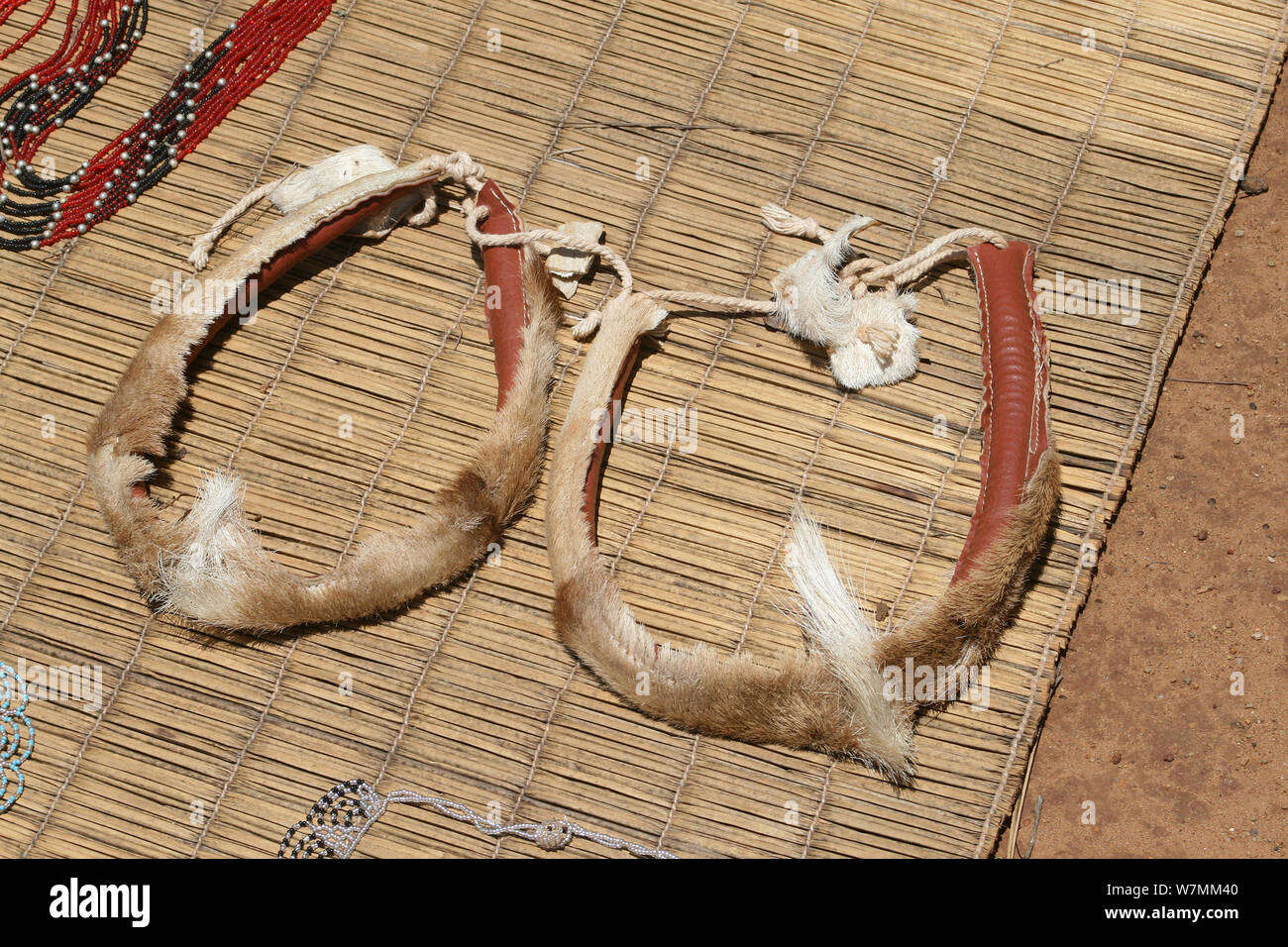 Tradizionale Zulu impala abito di testa al Villaggio Culturale Lesedi, Culla dell'umanità, Sud Africa Foto Stock