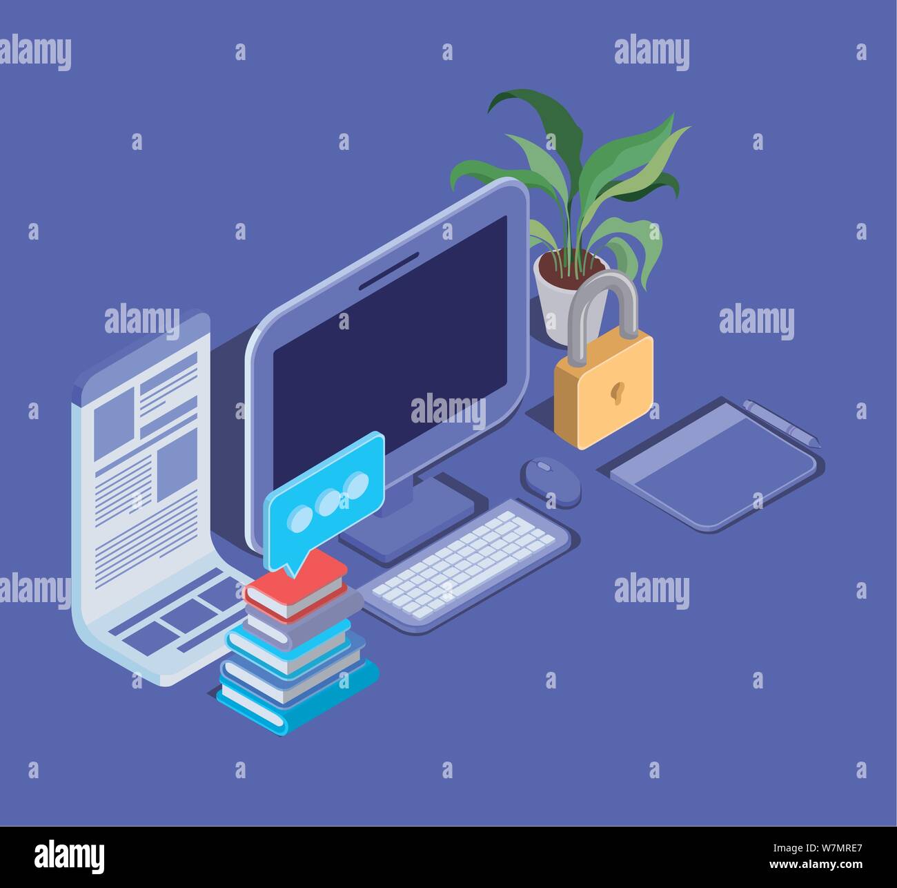 Educazione on line con la tecnologia desktop Illustrazione Vettoriale