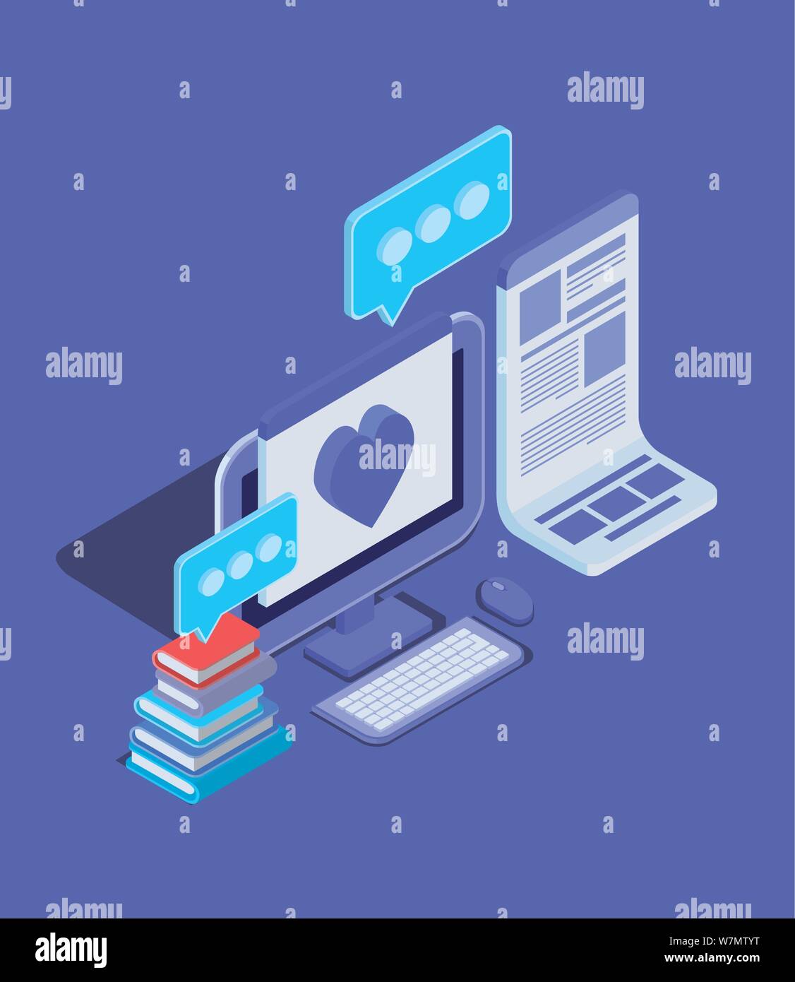 Educazione on line con la tecnologia desktop Illustrazione Vettoriale