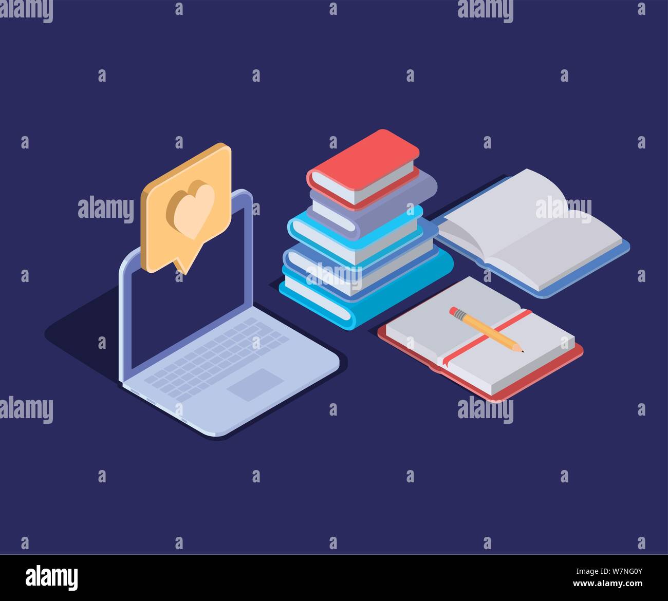 Online educazione tecnologica con il computer portatile Illustrazione Vettoriale