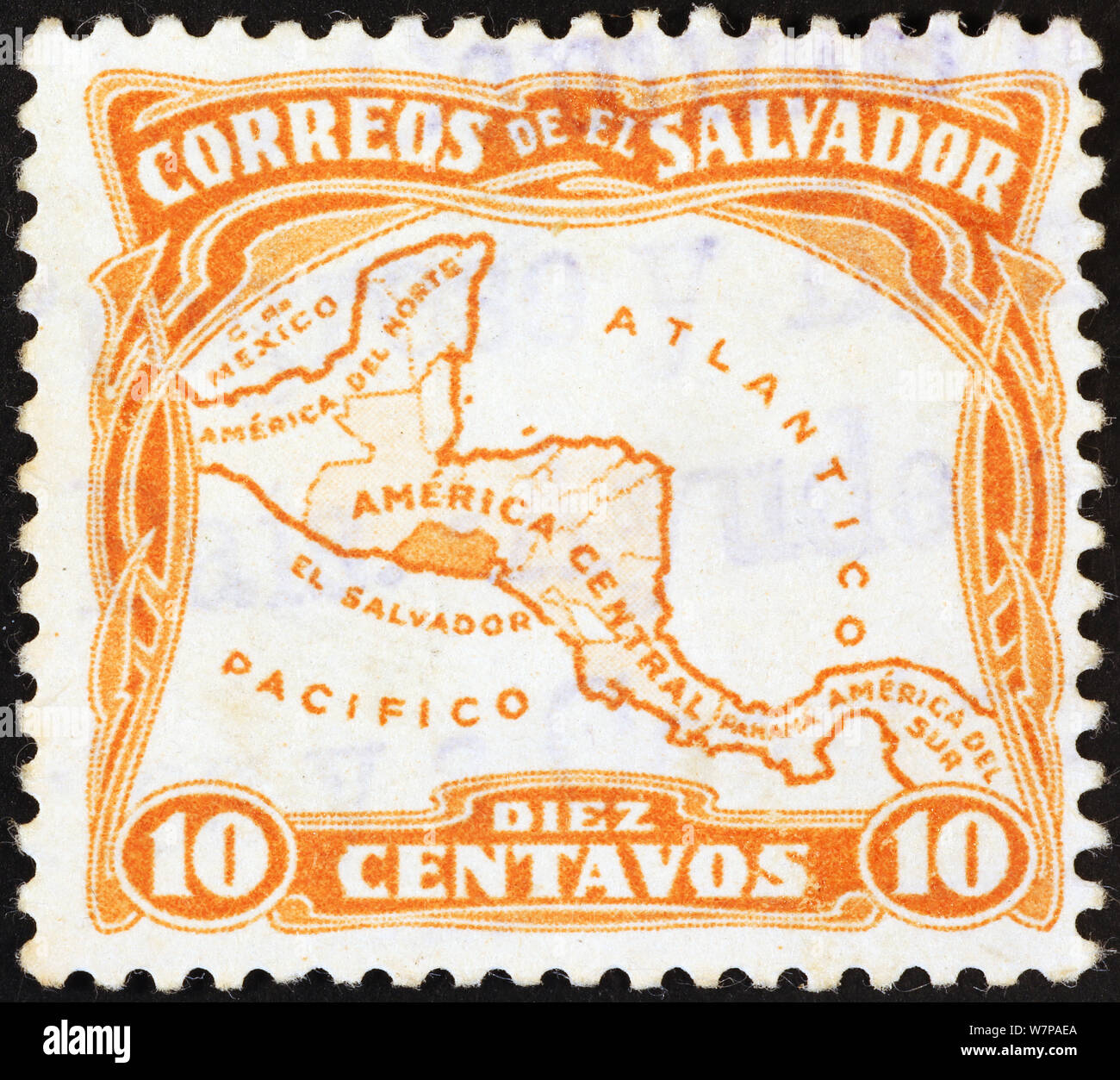 El Salvador mappa su vintage francobollo Foto Stock