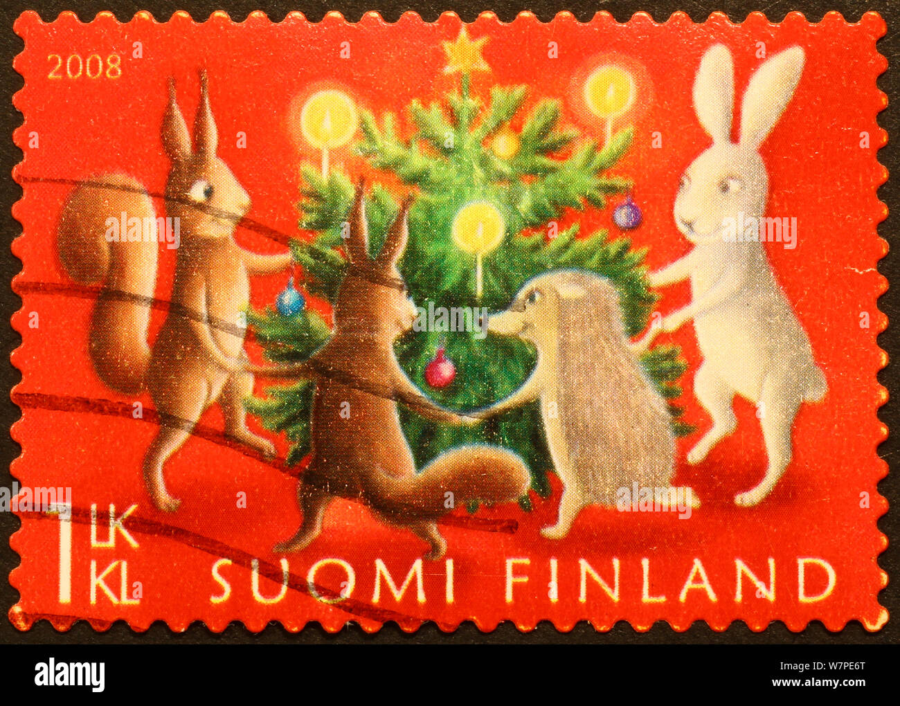 Scheda di Natale finlandese che su francobollo Foto Stock