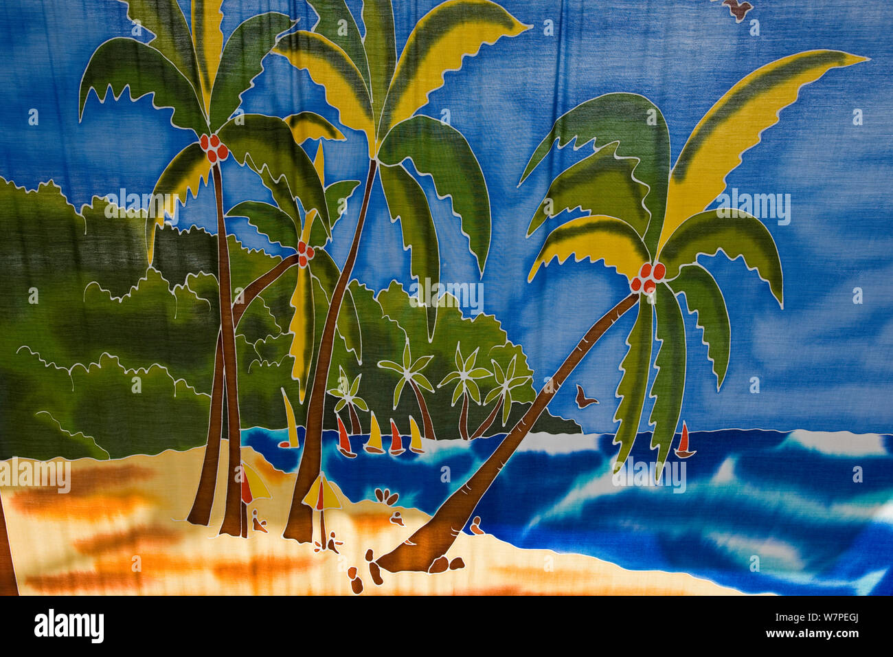 Scena tropicale pittura in francese Marigot, St Martin, Antille Olandesi, Isole Sottovento, Piccole Antille, Caraibi, West Indies 2008 Foto Stock
