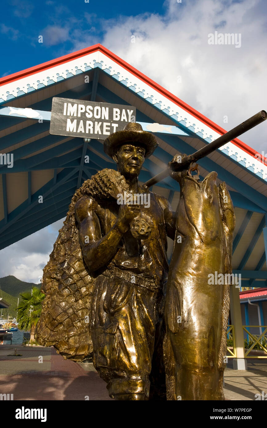 La scultura di un pescatore in Simpson Bay sul lato olandese, St Martin, Antille Olandesi, Isole Sottovento, Piccole Antille, Caraibi, West Indies 2008 Foto Stock