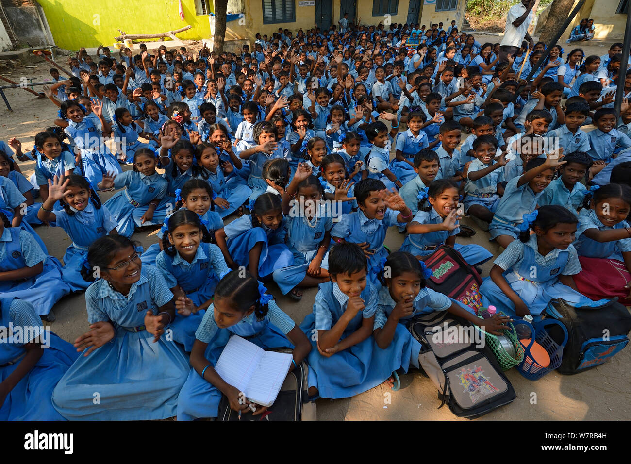 I bambini a scuola CRINEO, Pulicat Lago, nello Stato del Tamil Nadu, India, Gennaio 2013. Foto Stock