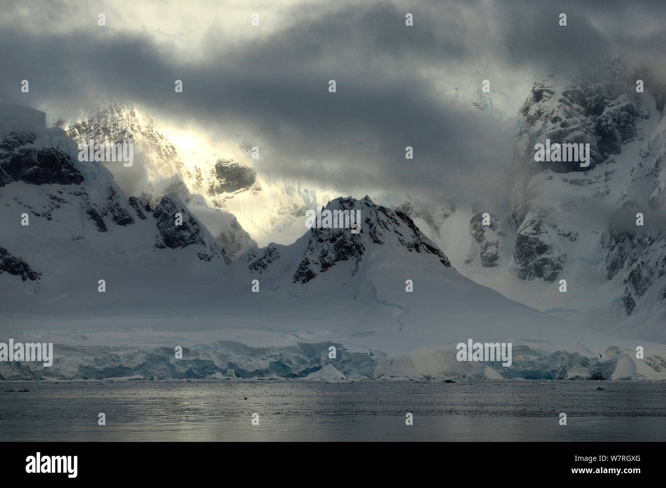 Montagne e Ghiacciai a Wilhelmina Bay, stretto di Gerlache. Penisola antartica, Antartide Foto Stock