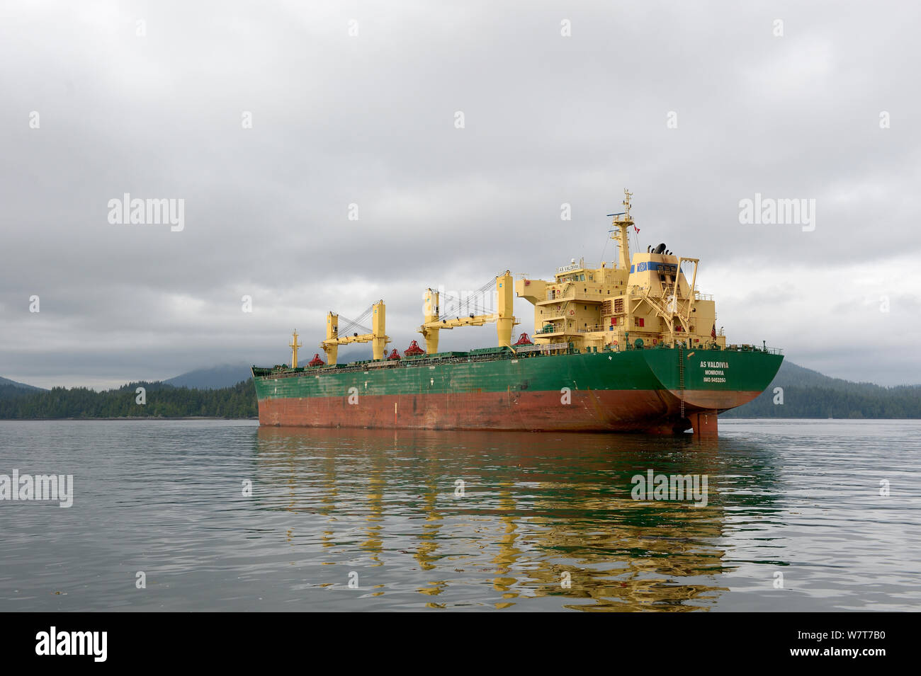 Vista del contenitore nave come Valdivia in Prince Ruppert Harbour, utilizzati per la spedizione di grano e carbone dal Canada alla Cina, British Columbia, Canada, giugno 2013. Foto Stock