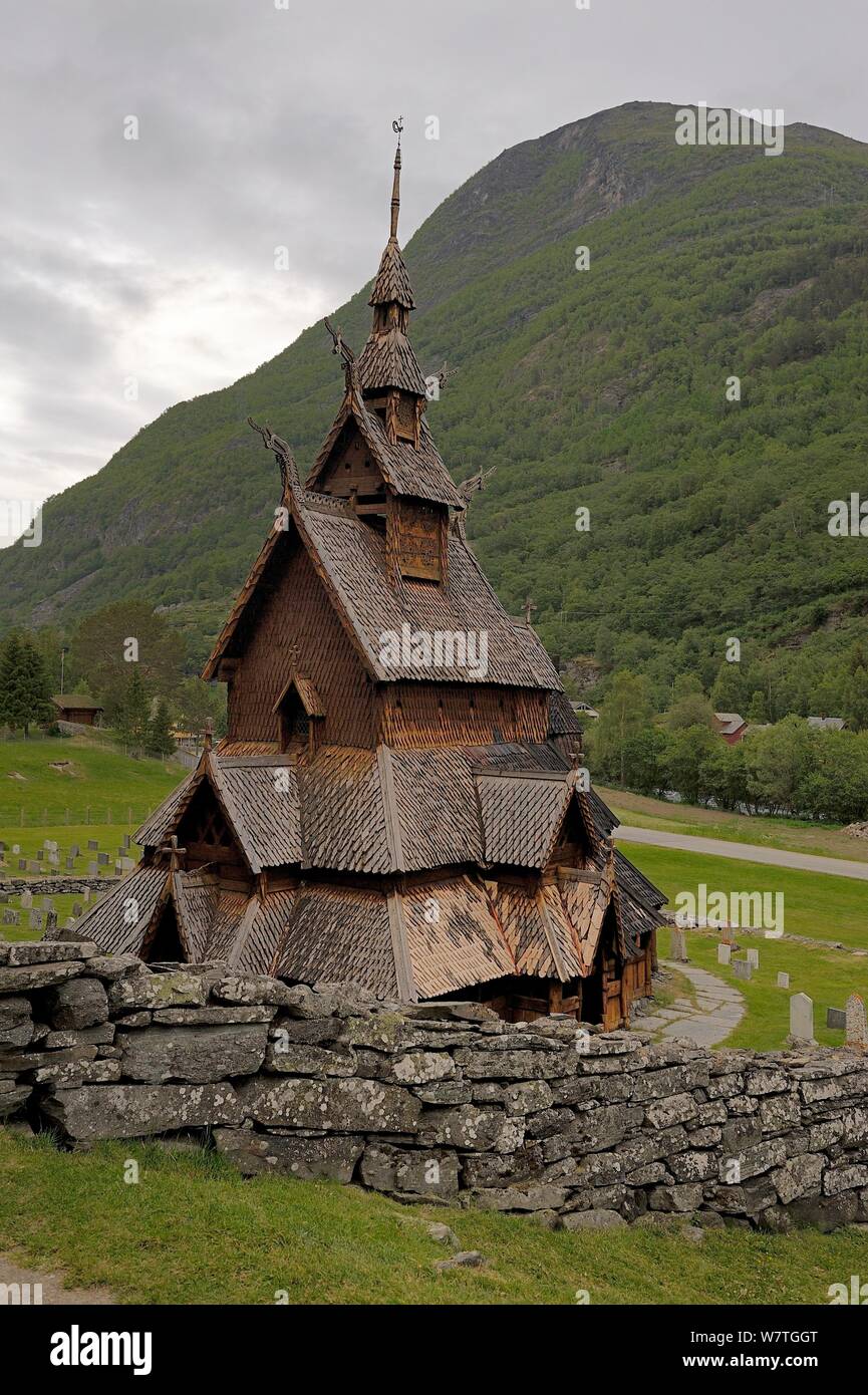Borgund doga Chiesa, patrimonio UNESCO sito, Laerdal, Norvegia, Giugno 2010 Foto Stock
