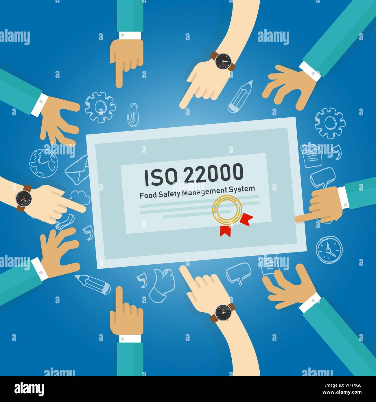 ISO 22000 - gestione della sicurezza alimentare, il concetto di standard per la certificazione di conformità Illustrazione Vettoriale
