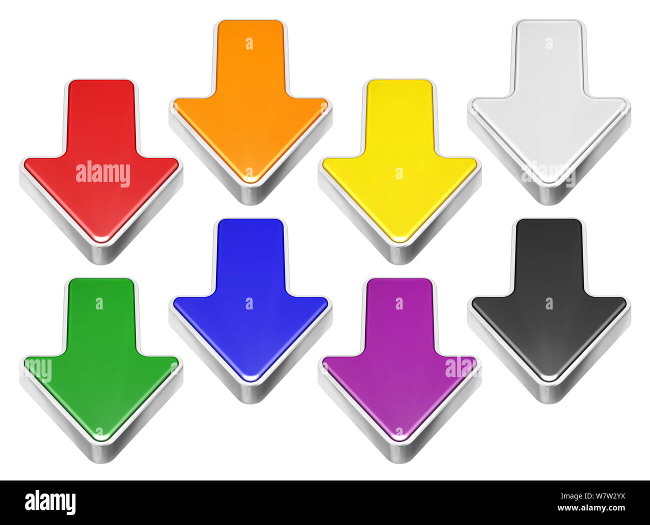 Set di cartoon 3D frecce con bordo in metallo, simbolo di download Foto Stock