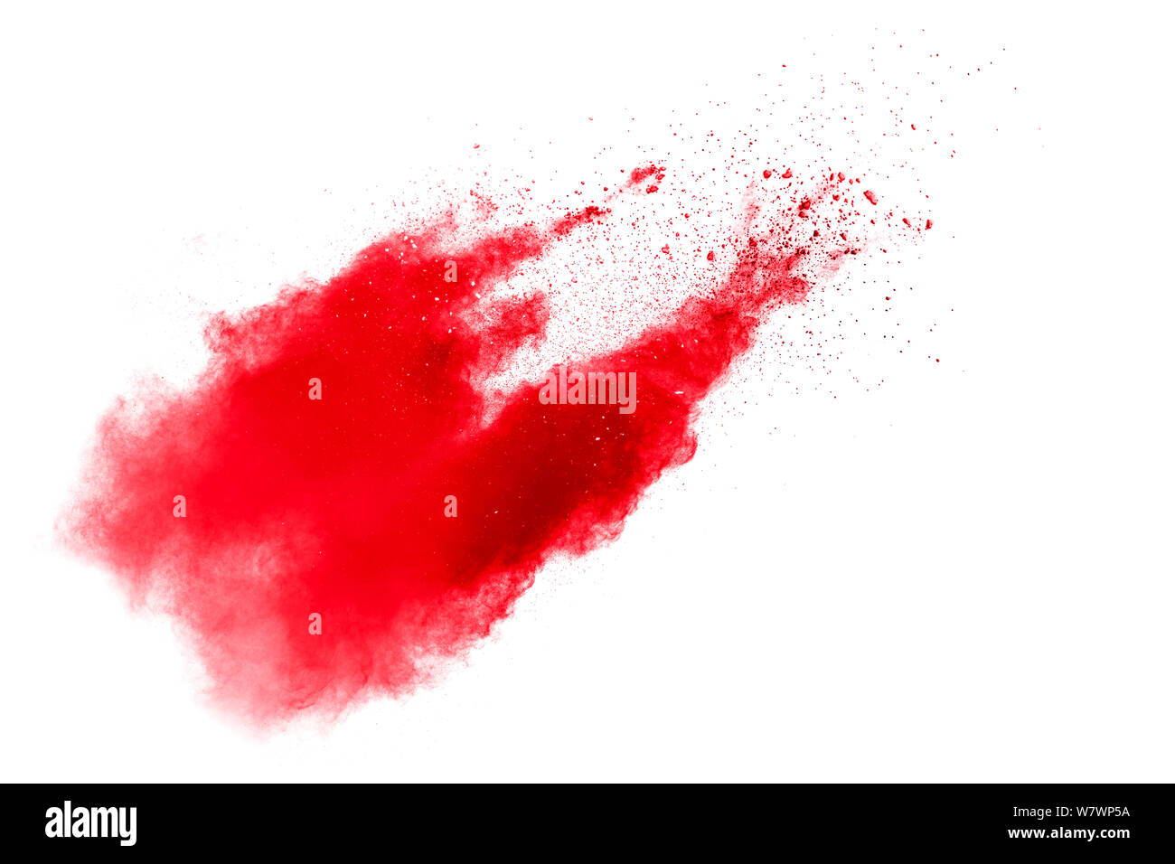 Abstract polvere rossa opener su sfondo bianco. Rosso di esplosione della polvere.congelare il movimento delle particelle di rosso gli schizzi. Foto Stock