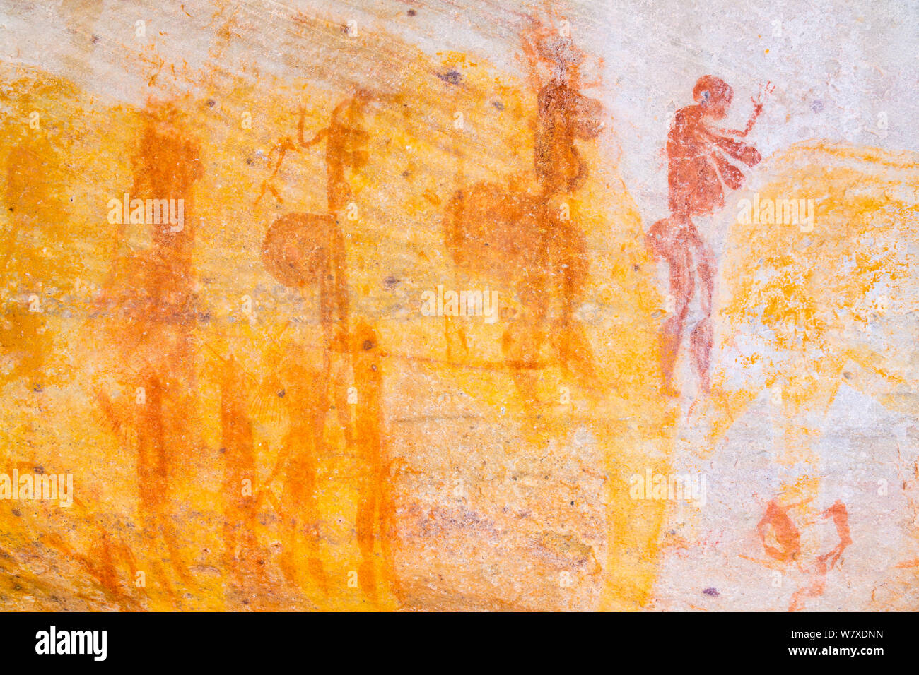 Le figure umane in arte rock, Salmanslaagte Bushman Arte Rock Trail, Clanwilliam, montagne Cederberg, provincia del Capo Occidentale, Sud Africa, settembre 2012. Foto Stock