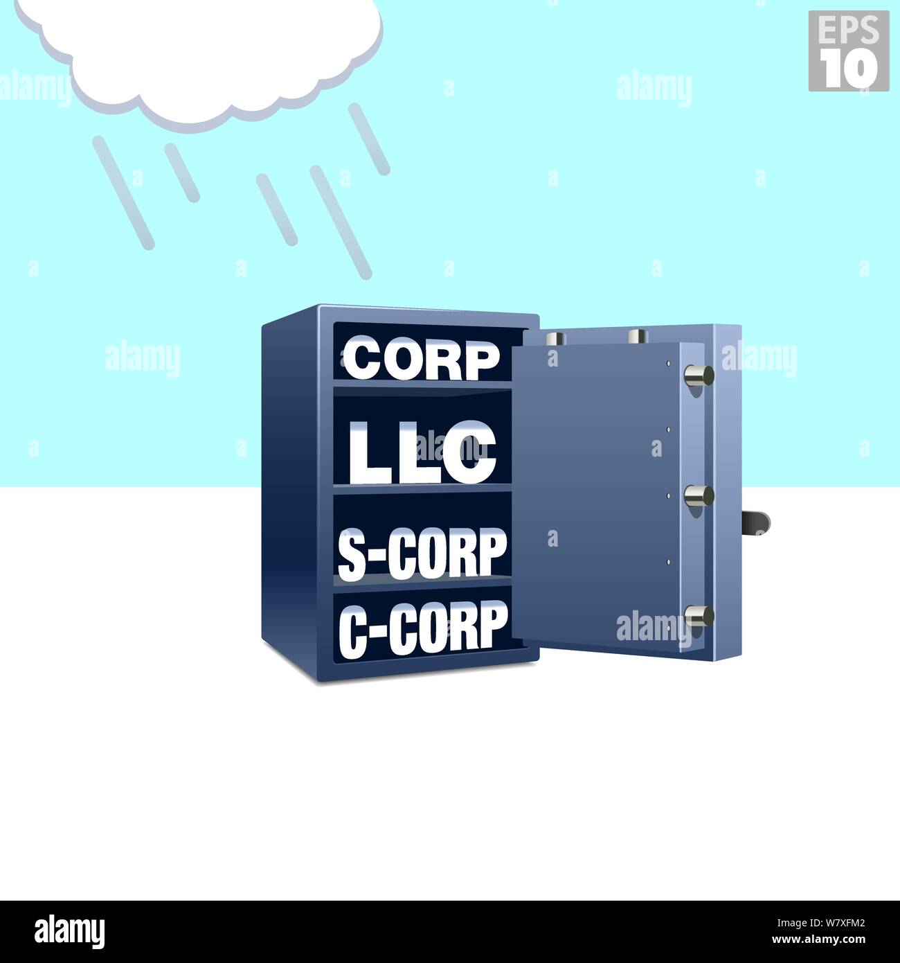 Le entità di business protetto in una cassetta di sicurezza o di archivio dalla responsabilità personale dei debiti aziendali. Illustrazione Vettoriale