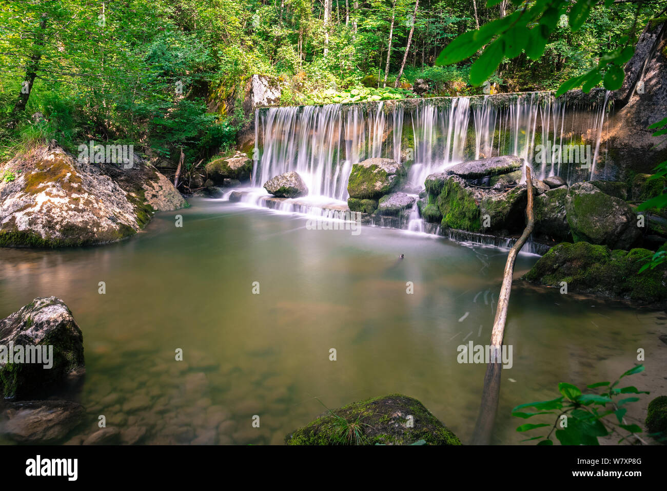 La montagna bella cascata nella foresta, tempo di esposizione lungo. Austria. Foto Stock