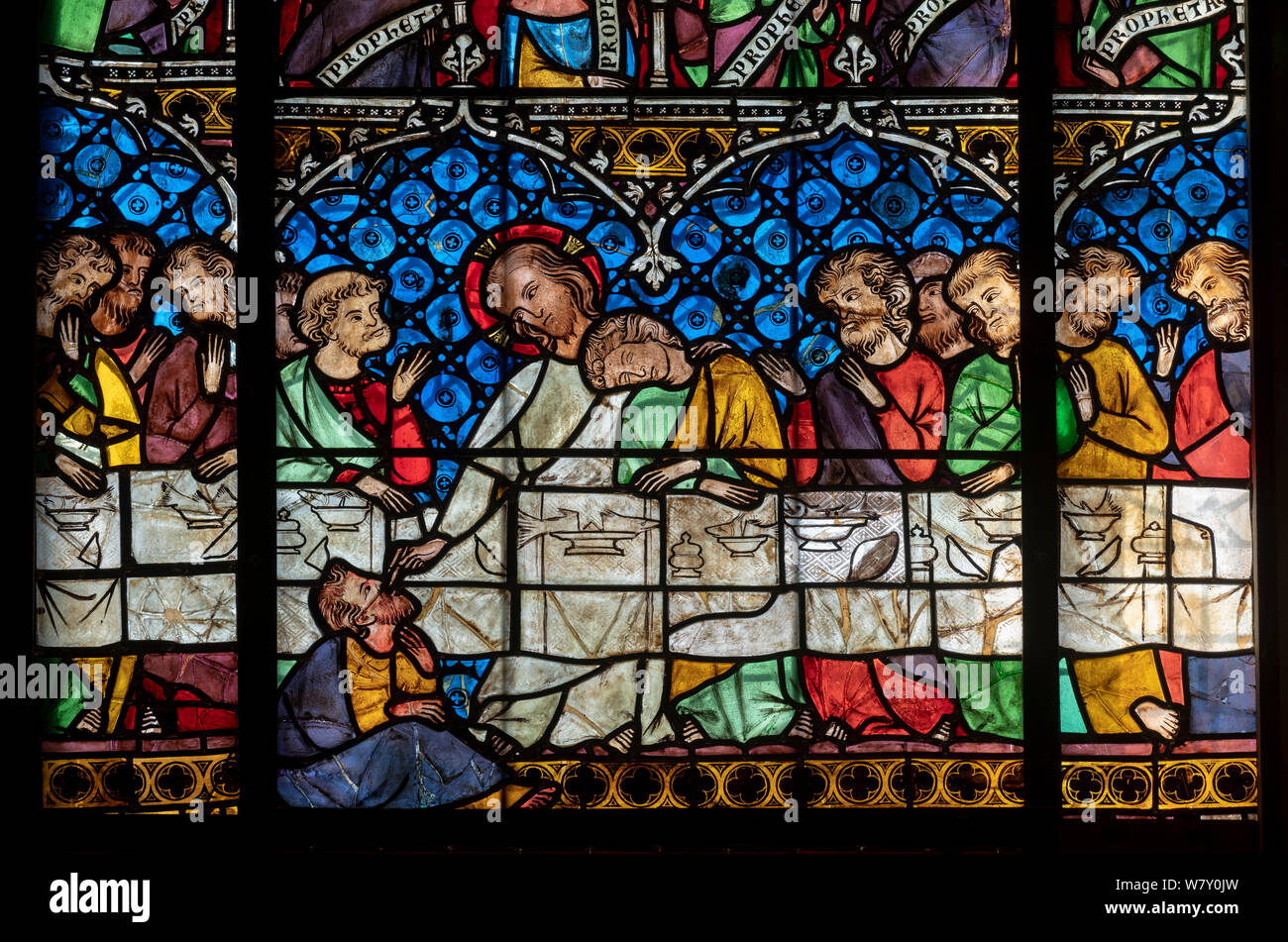 Straßburger Münster, Cathédrale Notre-dame de Strasbourg, Südliches Seitenschiff, 3. Fenster von Westen, Passionsgeschichte, Letztes Abendmahl Foto Stock