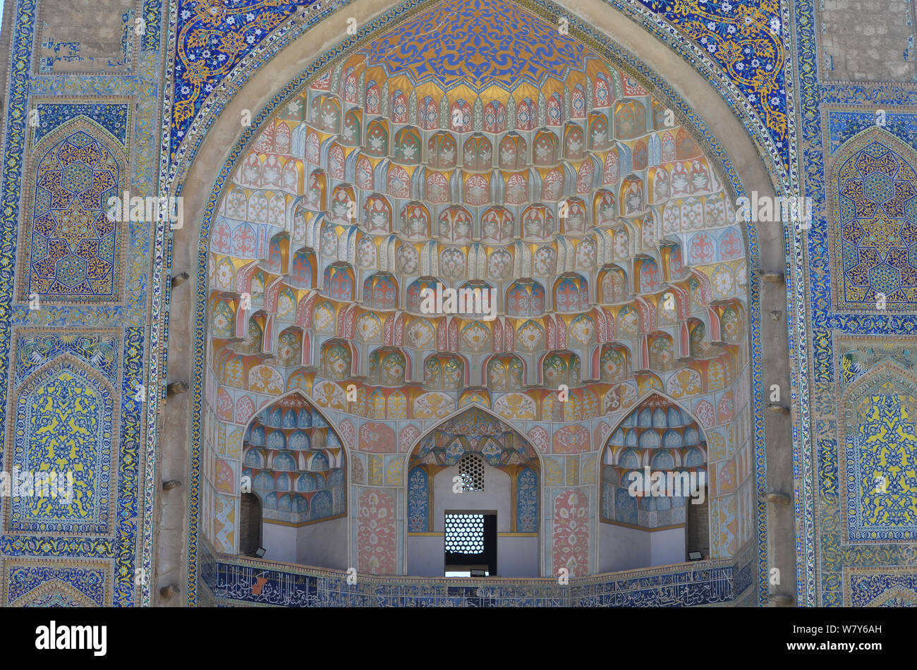 Islamico di architettura tradizionale e tilework a Bukhara, Uzbekistan Foto Stock