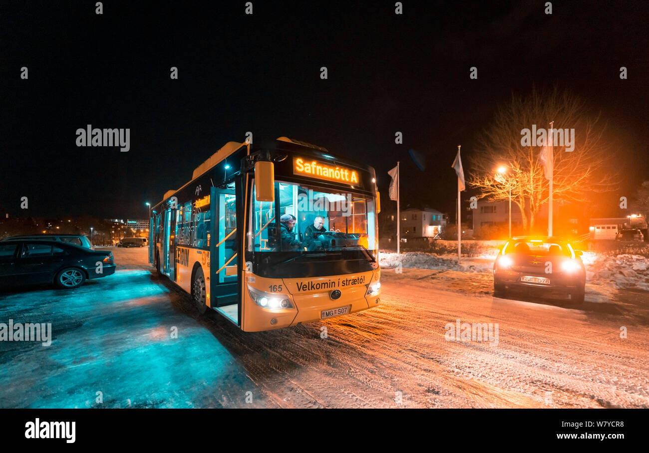 Pubblico di autobus della città di Reykjavik, Islanda Foto Stock