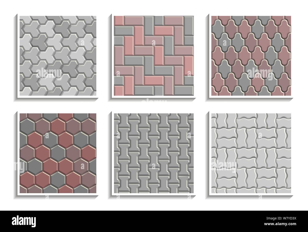 Set di pavimentazione seamless textures. Vettore modelli di ripetizione di piastrelle di strada Illustrazione Vettoriale