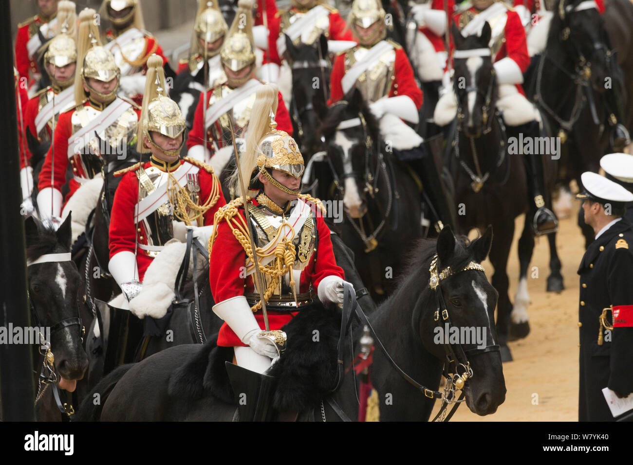 Cavalleria della famiglia parate durante il 799th Lord Mayor mostrano, Londra, Regno Unito. Novembre 2014. Foto Stock