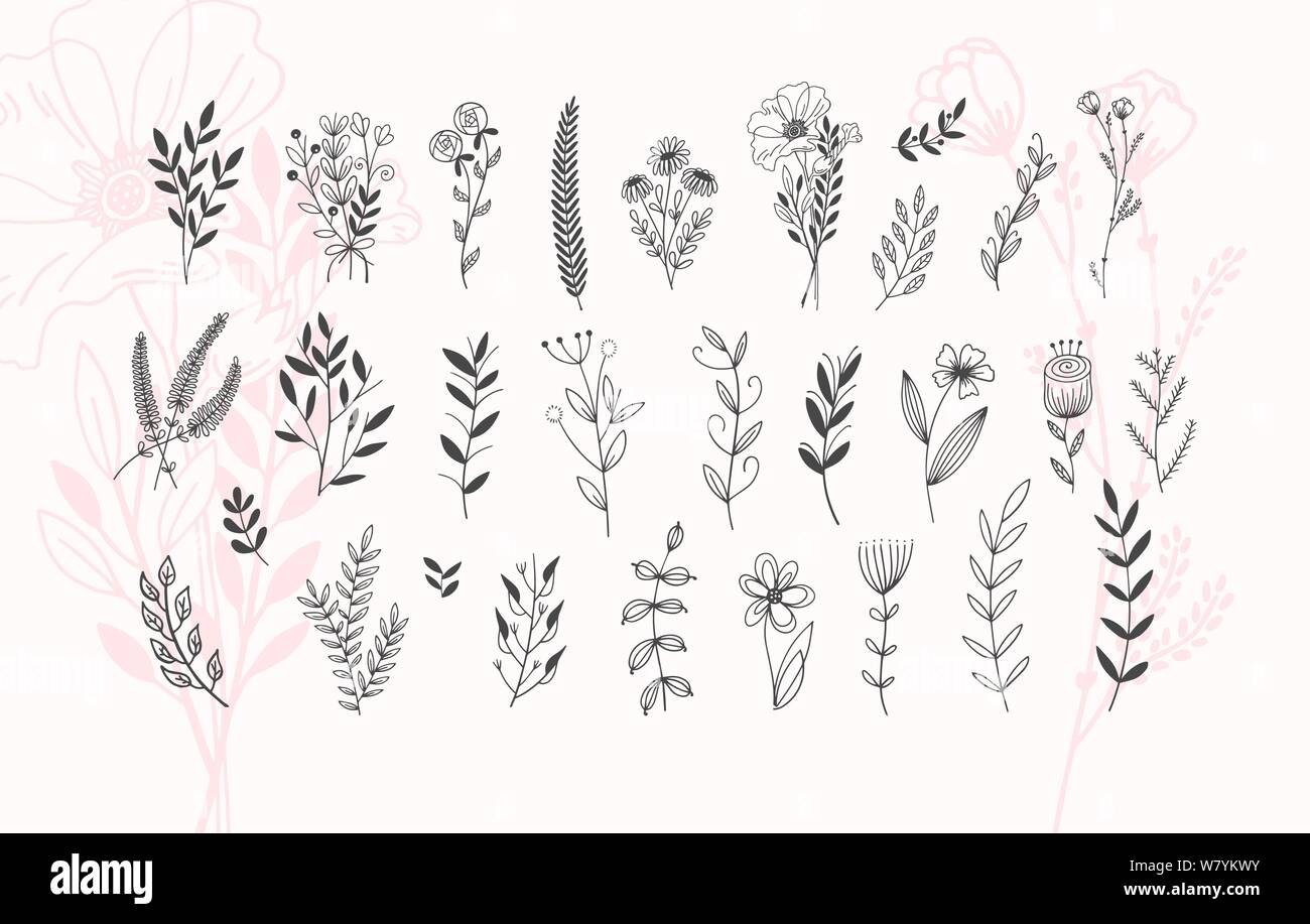 Fiore minimalista graphic disegno, alla moda tiny tattoo design floreale, elementi botanici illustrazione vettoriale Illustrazione Vettoriale