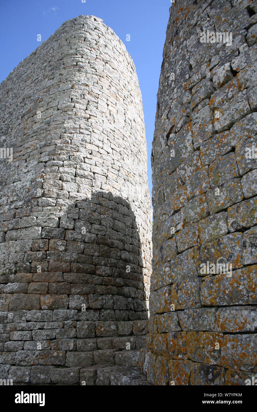 Grande Zimbabwe rovine, i ruderi della ex capitale del regno dello Zimbabwe, costruito tra 11th-15th centuary. Central Zimbabwe Gennaio 2011. Foto Stock