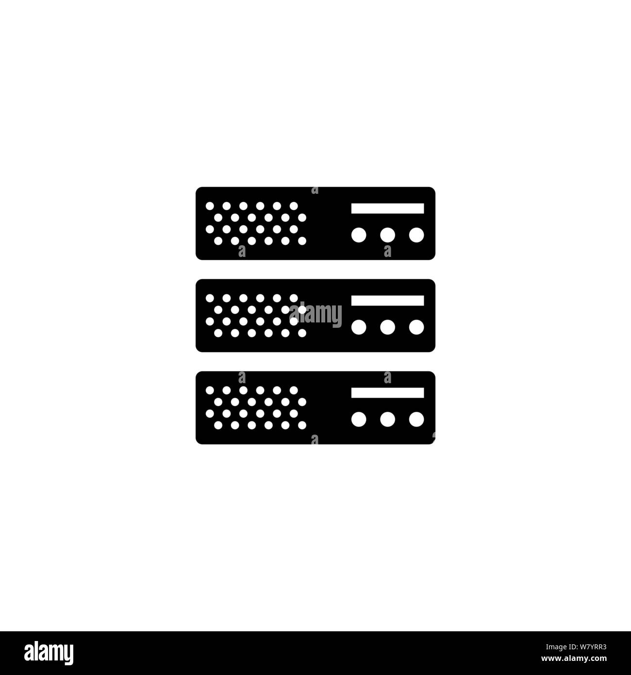 Server di hosting, centro dati, Web Storage. Piatto icona Vettore illustrazione. Semplice simbolo nero su sfondo bianco. Hosting di server e storage del centro dati Illustrazione Vettoriale